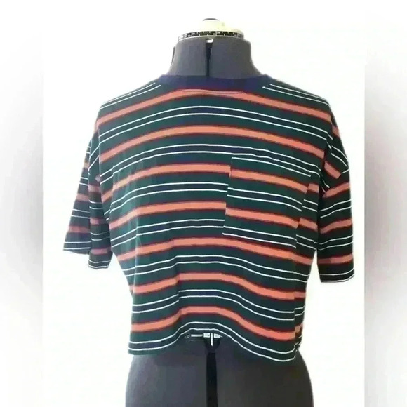 Forever 21 green orange white black striped crop top Small - Picture 1 of 6